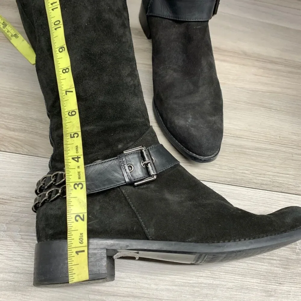 Nalini Italy Chain-Trim Suede Knee-High Boots 39‎ Chain Harness